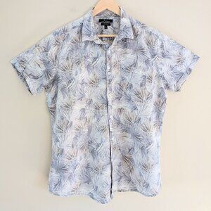 Marc Anthony Cotton Linen Tropical‎ Floral Motif Button Up Shirt Short Sleeve L
